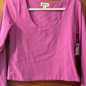 Pink Fitted Long Sleeve with Scoop Neckline